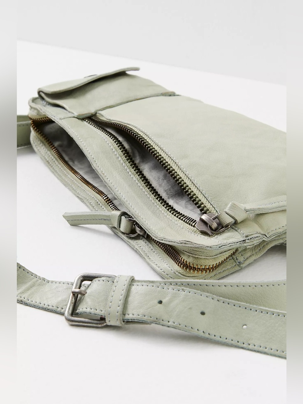 RARE Free People Jagger Leather Sling Bag Seafoam Crossbody Boho New With Tag - Picture 8 of 10